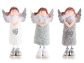 Angeli natalizi in morbida eco-fur, ali glitterate e cuore decorativo argento, set da 6 pezzi, cm 10 x 4,5 x 22 H