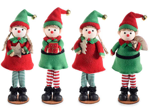 Set di 8 elfi di Natale con campanelle dorate e decori doni in mano da appoggiare / appendere, Ø 6 cm x 24 H