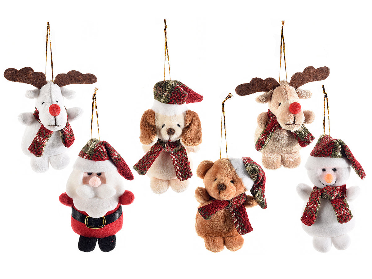 Addobbo per l'albero a forma di renna, pupazzo di neve, cagnolino, orsetto, set da 12 pezzi, cm 6 x 4 x 10 H