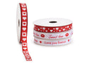 Rotoli di nastri grosgrain rossi e bianchi con stampa cuoricini e scritte, set da 16 pezzi, mm 9 x 10 mt