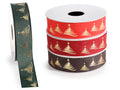 Nastri in tessuto con stampa albero di Natale dorato, set da 4 pezzi, mm 25 x 10 m