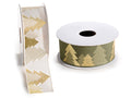 Nastri in tessuto con stampa alberi di Natale dorati, set da 2 pezzi, mm 38 x 10 m