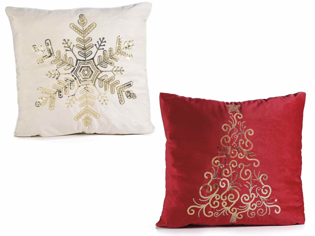 Cuscini fiocco di neve natalizio e albero di Natale sfoderabili effetto velluto, set da 2 pezzi, cm 46 x 46 H