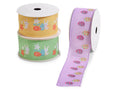 Nastri di Pasqua in tessuto con stampe uova colorate e coniglietti e bordo, set da 18 pezzi, mm 40 x 2,7 m