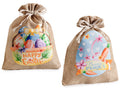 Sacchetti portadolci di Pasqua in juta con stampa pasquale Buona Pasqua / Happy, set da 24 pezzi, cm 17x22,5 H(al tirante19)