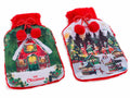Borse acqua calda di Natale con rivestimento in morbido eco-fur e pom pon, set da 4 pezzi, cm 21 x 36 H