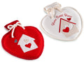 Borse dell'acqua calda con rivestimento in tessuto rosso e bianco, e ricami, set da 4 pezzi, cm 24 x 27 H