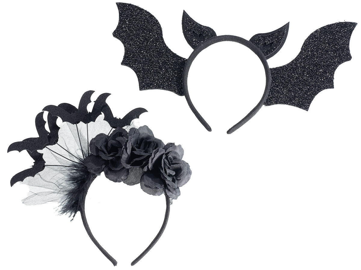 Cerchietti di Halloween con pipistrelli / orecchie pipistrello, set da 12 pezzi, cm 33 x 18 H