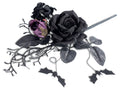 Rametti con rose nere e viola di Halloween con pipistrelli, set da 6 pezzi, cm 27 H (con gambo 42)