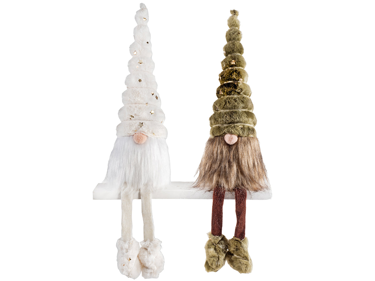 Gnomi di Natale gambelunghe in stoffa ed eco fur, con tag Buon Natale, set da 4 pezzi, Ø11,5cmx40H (capp.esteso)