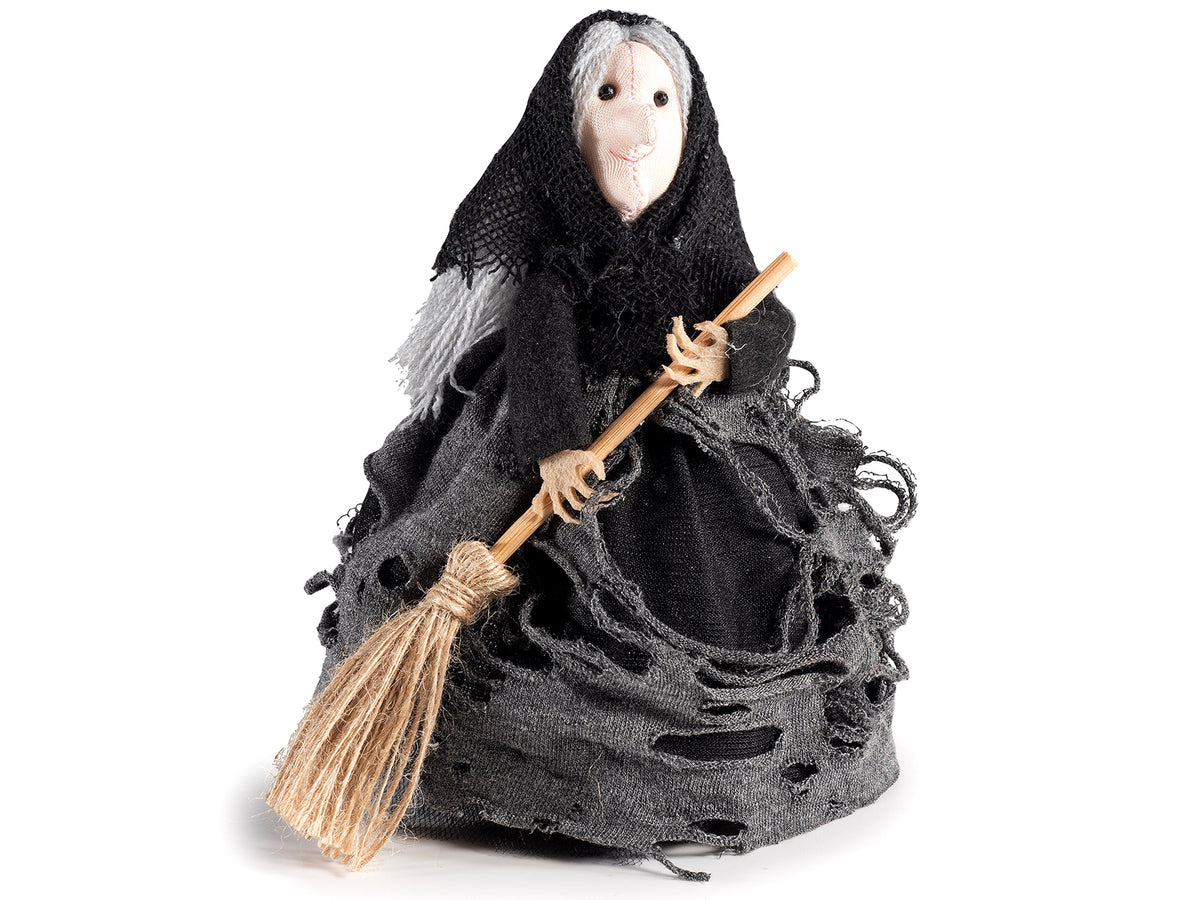 Befane / streghe decorative epifania / halloween in stoffa con la scopa, set da 6 pezzi, Ø 10 cm x 16 H