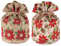Sacchetti portapanettone in stoffa ad effetto juta con stampa stelle di Natale e pigne, set da 6 pezzi, Ø23cmx30H (al tirante23)