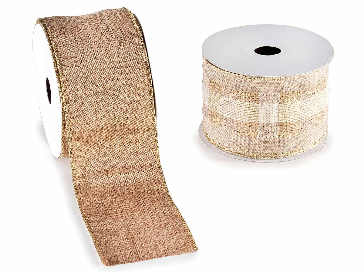Nastri color naturale modellabile in tessuto glitterato, set da 4 pezzi, mm 60 x 10 mt