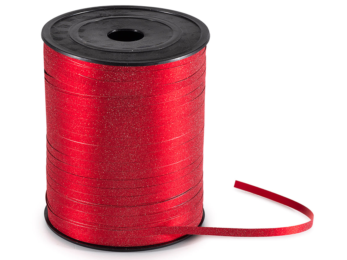 Nastri effetto velluto brillante in poliestere rosso, set da 6 pezzi, mm 5 x 350 m