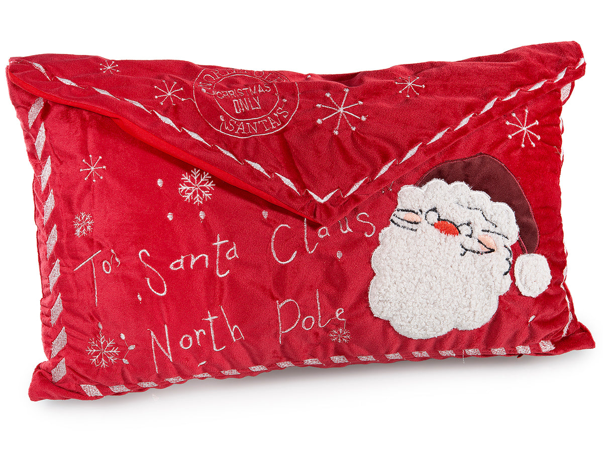 Cuscini di Natale imbottiti e sfoderabili a forma di letterina per Babbo Natale, set da 2 pezzi, cm 49 x 30 H