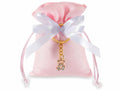 Sacchettini da bomboniera rosa in stoffa con fiocco e portachiavi in metallo, set da 30 pezzi, cm 10 x 13 H (al tirante 9)