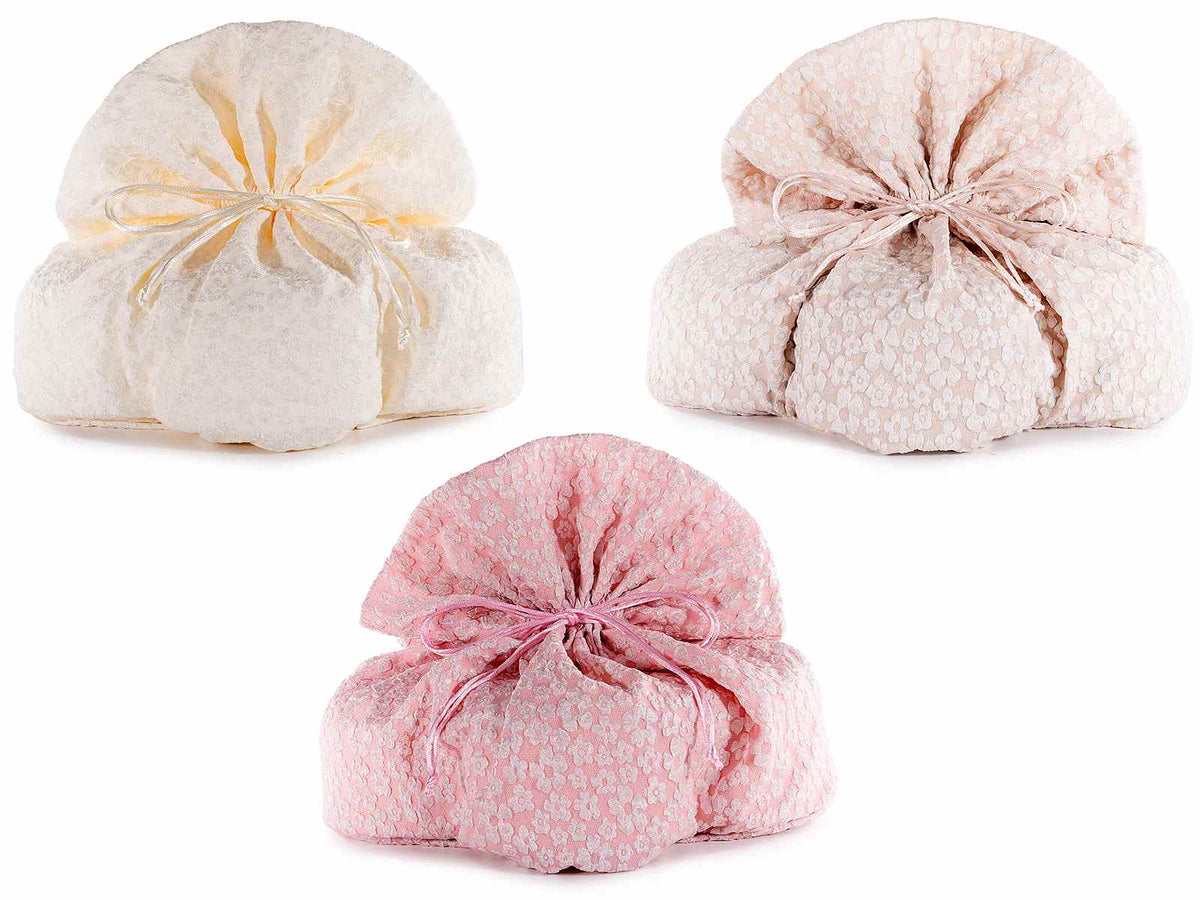 Sacchetti pasquali portacolomba in stoffa con fiorellini decorativi in rilievo, set da 6 pezzi, cm30x24x30H (al tirante 19)