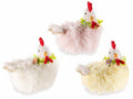 Gallinelle decorative in morbido eco-fur con ghirlanda di fiori, set da 6 pezzi, cm 19 x 9 x 18 H