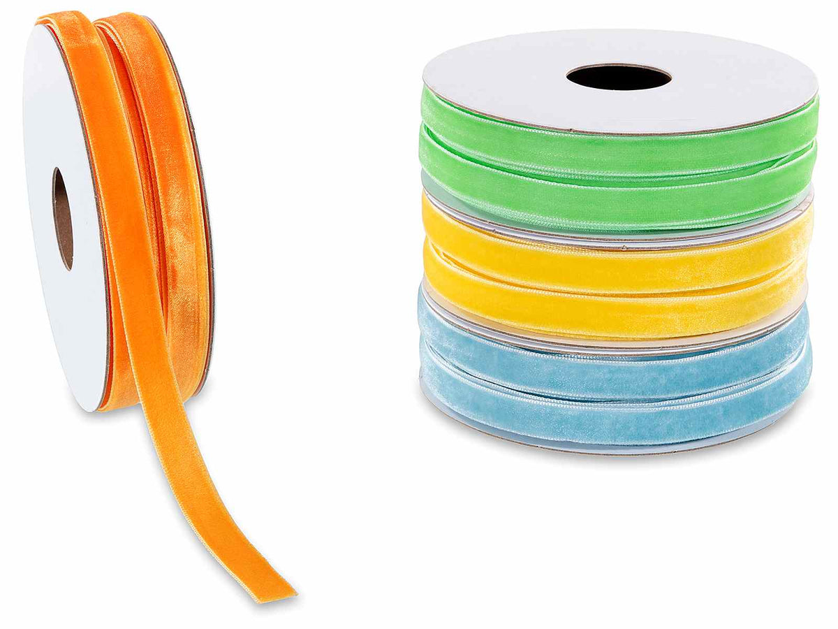 Nastri colorati in velluto effetto raso, set da 4 pezzi, mm 10 x 20 m