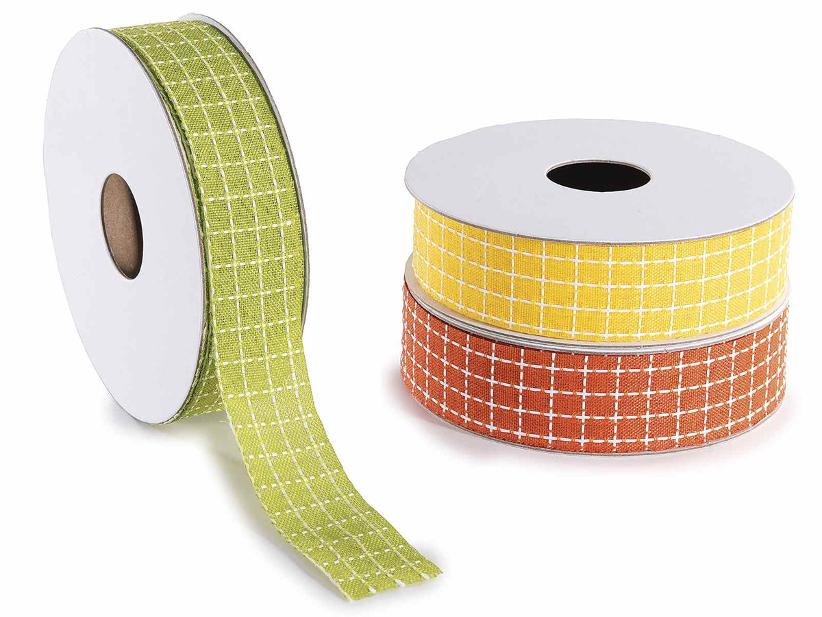 Nastri colorati in tessuto a quadretti, set da 6 pezzi, mm 25 x 10 m