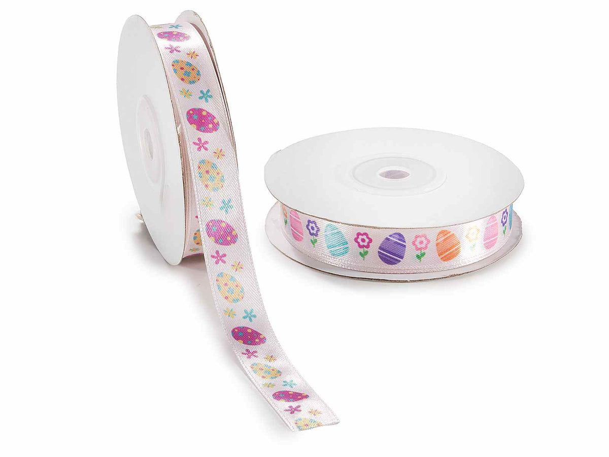 Nastri in raso con stampa ovetti pasquali, set da 6 pezzi, mm 15 x 20 m