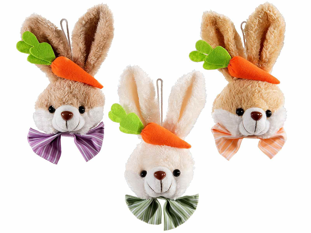 Coniglietti di Pasqua portadolci con papillon, carota decorativa e zip, set da 6 pezzi, cm10x5x19H (orecc.estese)