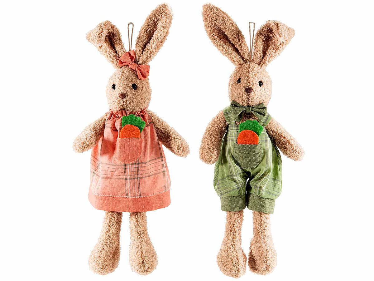 Coniglietti pasquali portadolci con zip in peluche con carotina dentro taschino, set da 4 pezzi, cm 11x7x43 H (orecc.estese)
