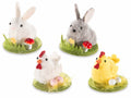 Personaggi pasquali a coniglietto, pulcino e gallina in eco-fur su zolla, set da 12 pezzi, Ø 6,5 cm x 7 H