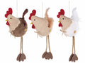 Galline pasquali gambelunghe in stoffa, con fiocchetto decorativo, pelo e piume, set da 6 pezzi, cm 18x8x21 H (con gambe41)