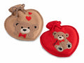 Borse dell'acqua calda a forma di cuore con rivestimento in tessuto e ricami, set da 2 pezzi, cm 24 x 27 H