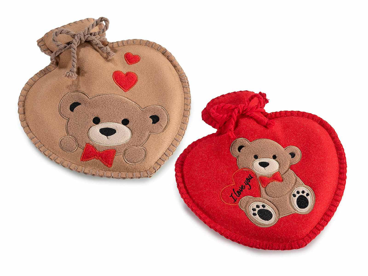 Borse dell'acqua calda a forma di cuore con rivestimento in tessuto e ricami, set da 2 pezzi, cm 24 x 27 H