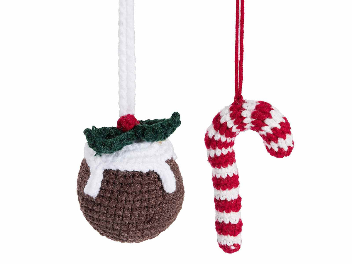 Addobbo in maglia da appendere all'albero di Natale a forma di dolcetto, set da 6 pezzi, Dolcetto: cm 5 x 10 H
