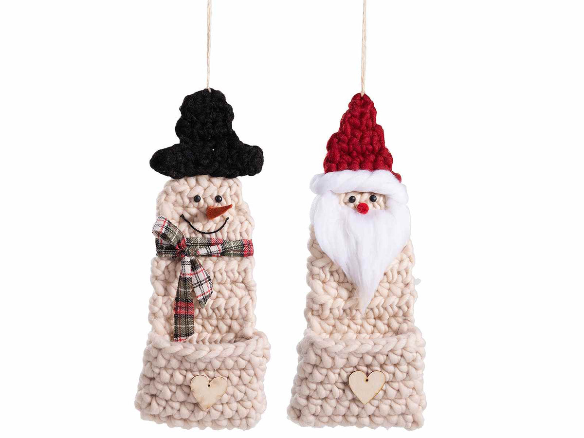 Addobbo per albero di Natale in maglia, realizzato a mano all'uncinetto, set da 2 pezzi, cm 18 x 44 H