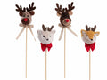 Animaletti renna di Natale in morbido peluche con fiocco su stick di legno, set da 12 pezzi, cm 11 H (con stick 37)