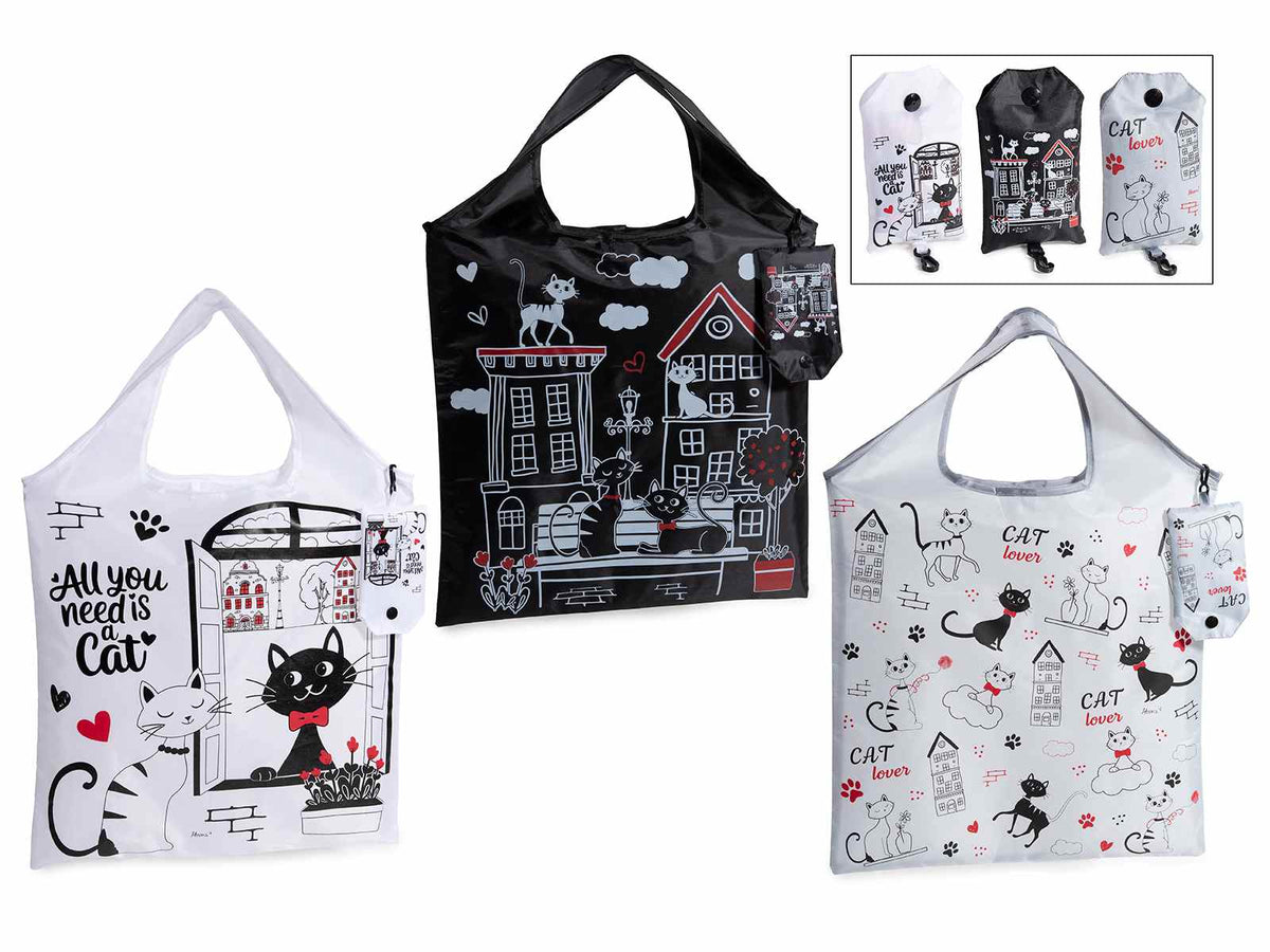 Borse della spesa colorate richiudibili / riutilizzabili con custodia, set da 12 pezzi, cm 37 x 38 H (con manici 54)