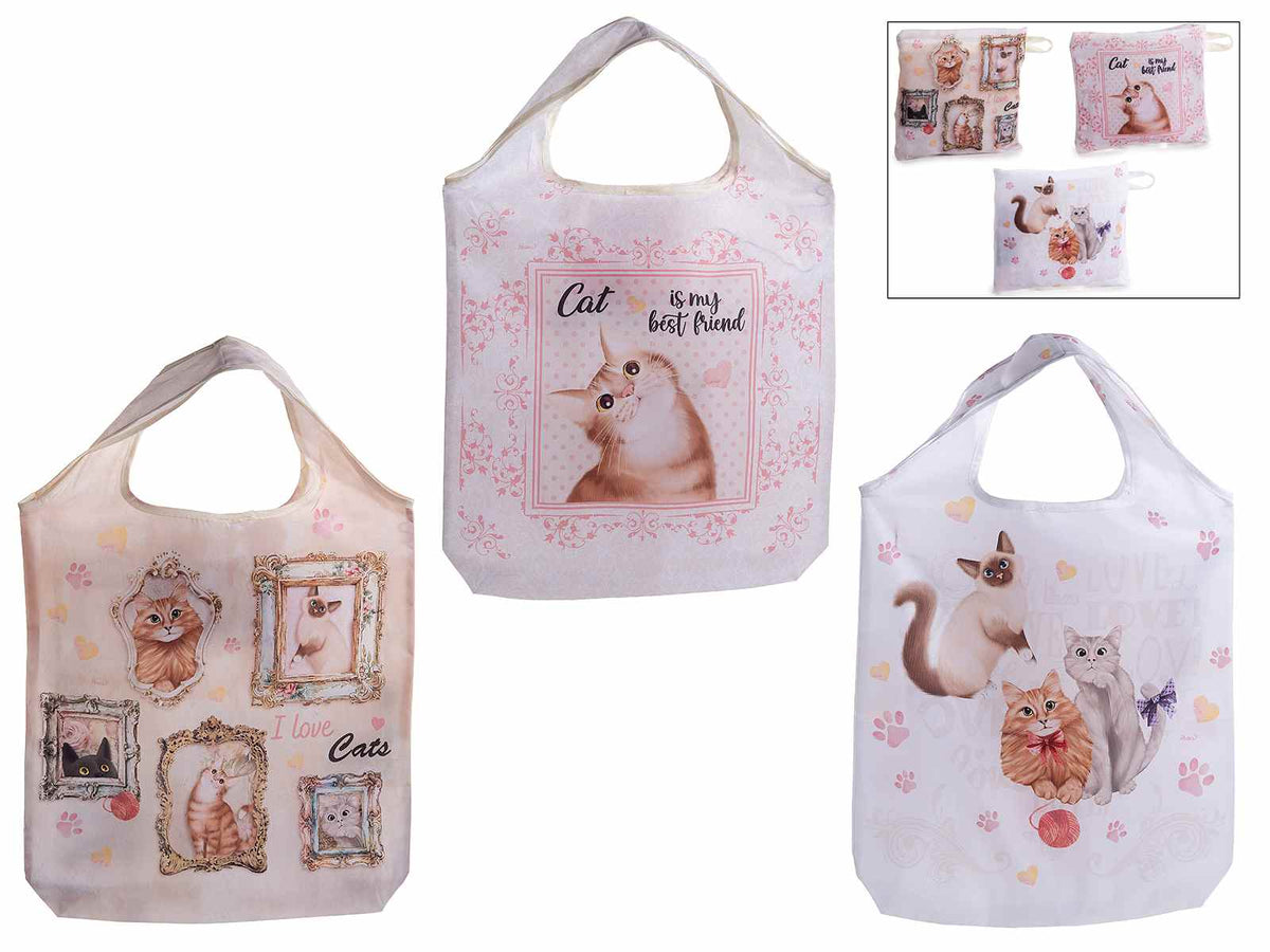 Borse della spesa colorate richiudibili / riutilizzabili con custodia, set da 12 pezzi, cm 37,5x7x39H (con manici54)