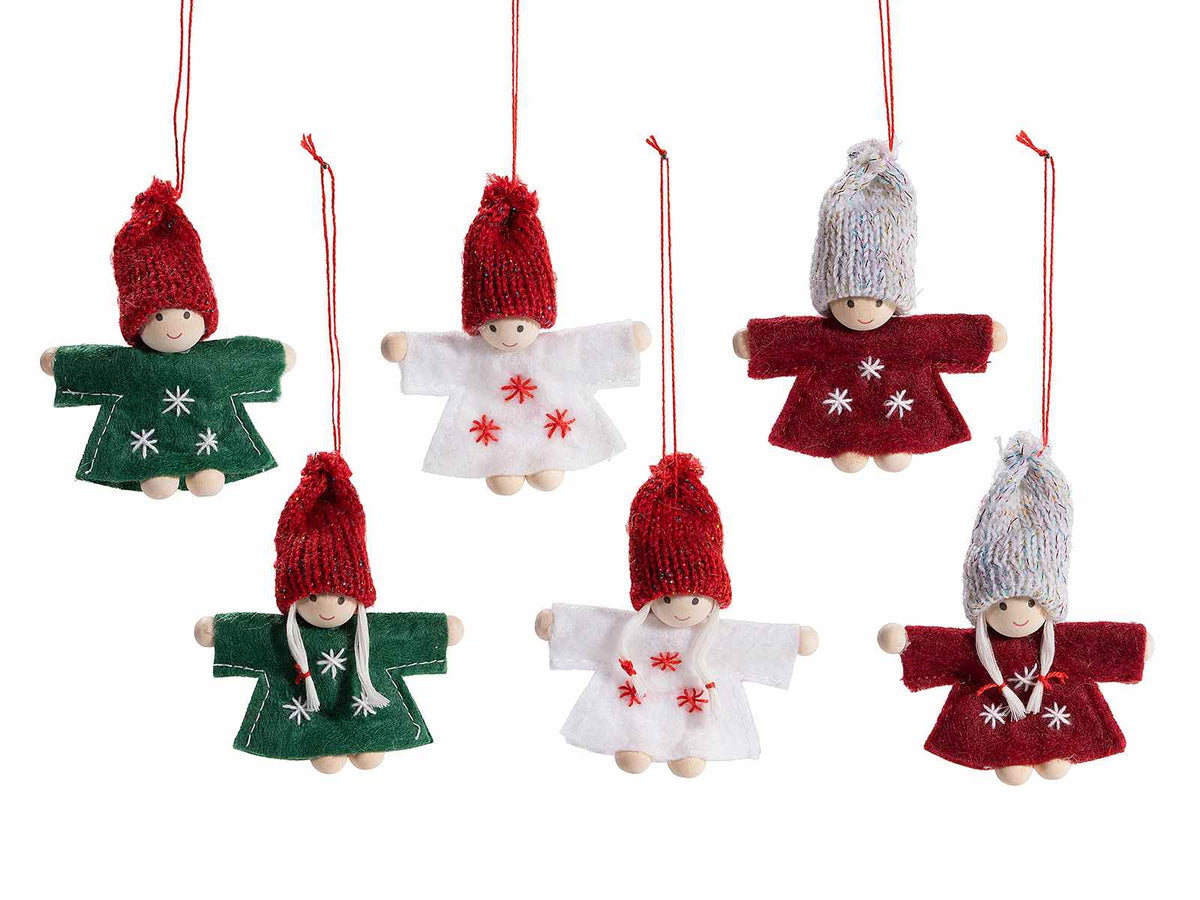 Addobbi albero angioletti natalizi con maglione e berretto, realizzati in panno, set da 24 pezzi, cm 7 x 8 H