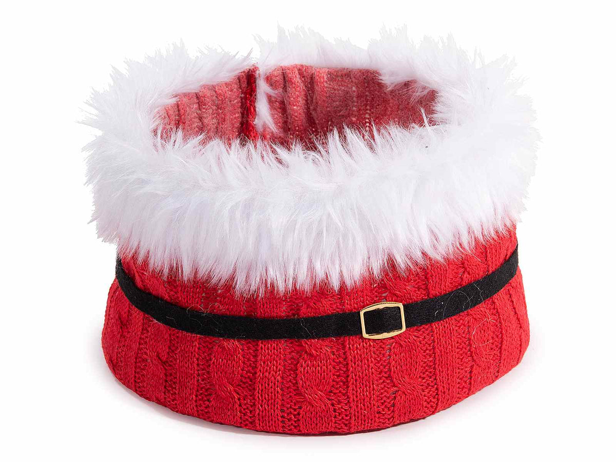 Set di 6 cestini di Natale in maglia con bordo in morbido eco-fur e cintura fibbia di Babbo Natale, Ø 20 cm x 15 H