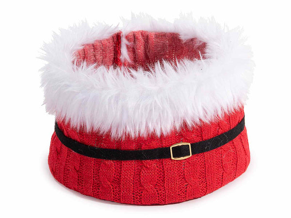 Set di 6 cestini di Natale in maglia con bordo in morbido eco-fur e cintura fibbia di Babbo Natale, Ø 20 cm x 15 H
