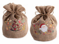 Sacchetti portapanettone in tela effetto juta con tirante e decorazioni, set da 6 pezzi, Ø23cmx30H (al tirante22)