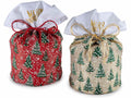 Sacchetti natalizi portapanettone con tirante, ricamo dorato con scritta Merry, set da 6 pezzi, Ø23cmx32H (al tirante22)