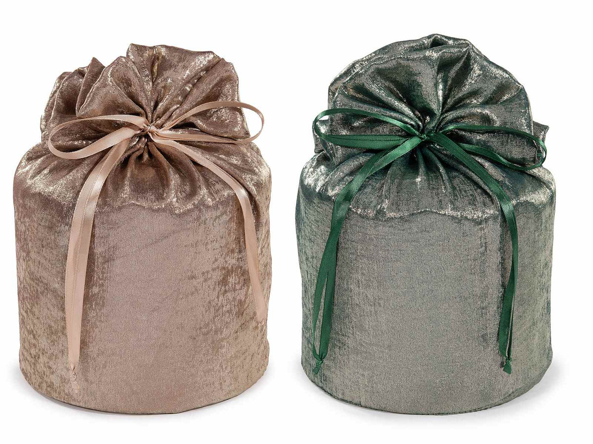 Sacchetti di Natale portapanettone in stoffa lucida con tirante, set da 4 pezzi, Ø23cmx30H (al tirante22)