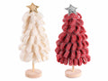 Decorazione ad albero di Natale in panno con stella dorata e base in legno, set da 8 pezzi, Ø 8 cm x 21 H