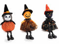 Personaggi di Halloween gambelunghe da appoggiare a zombie, zucca e gatto nero, set da 9 pezzi, Ø7,5cmx15H (capp.esteso)