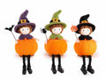 Decoro di Halloween a zucca con gnometto gambelunghe con cappello da strega, set da 9 pezzi, Ø 6 cm x 12 H (capp.esteso)