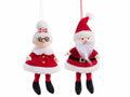 Addobbi da appendere all'albero di Natale a Mamma e Babbo Natale con gambelunghe e abito in panno, set da 6 pezzi, Babbo: cm 22 H(capp.esteso)