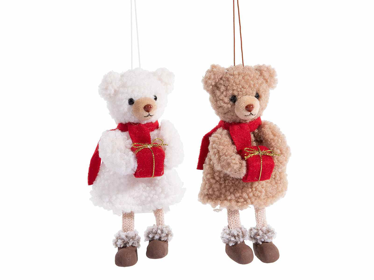 Orsetti di Natale in morbido peluche con pacchetto regalo e sciarpina, set da 8 pezzi, cm 17 H