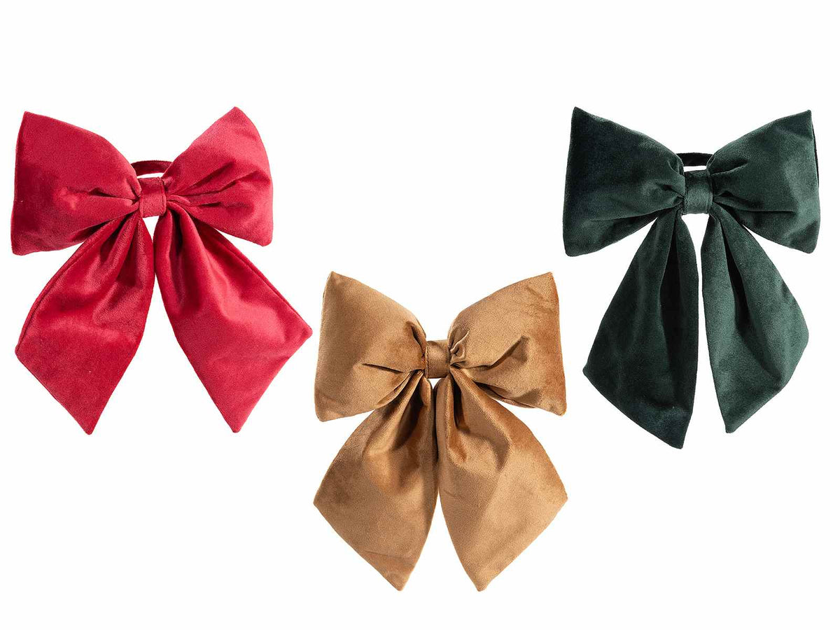Fiocchi decorativi di Natale in morbido velluto con anello sul retro, ideale, set da 6 pezzi, cm 23 x 28 H