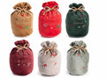 Sacchetti in velluto per panettoncini di Natale con decori natalizi e scritte augurali ricamate, con tirante, set da 12 pezzi, Ø10cmx16H (al tirante12