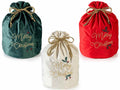 Sacchetti portapanettone in velluto con scritta Merry Christmas ricamata, set da 6 pezzi, Ø22cmx34H (al tirante29)